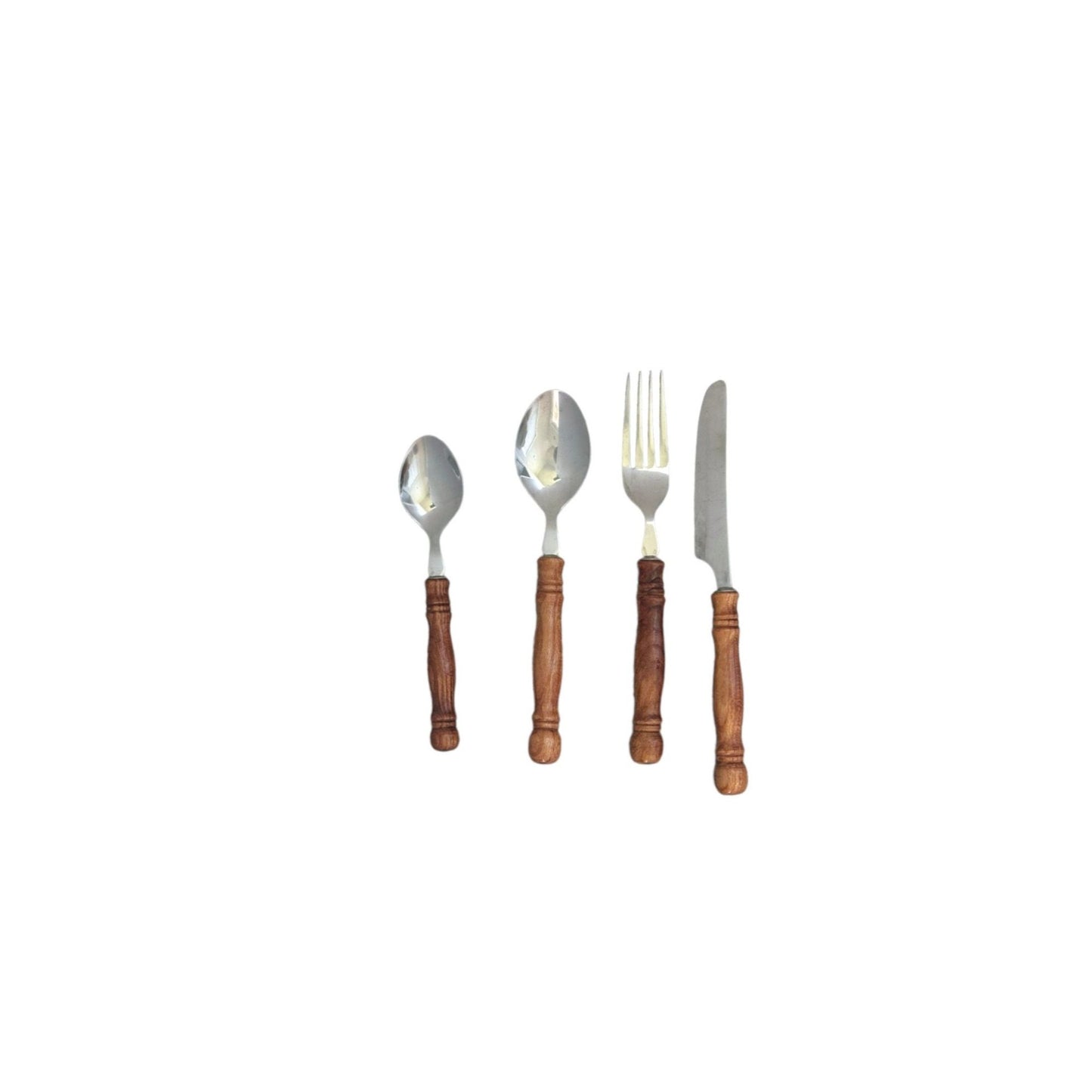 Vintage Old Homestead Black Pine Wood Handle Stainless Flatware - Set of 32 - New Old Stock