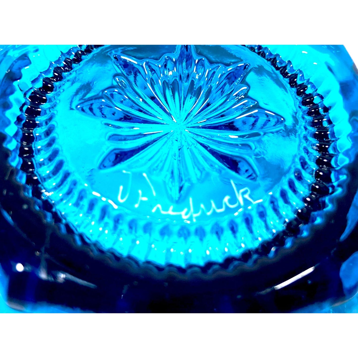 Vintage Fenton Blue Lidded Candy Dish with Hand Painted Floral Design & Signed J. Fredrick.
