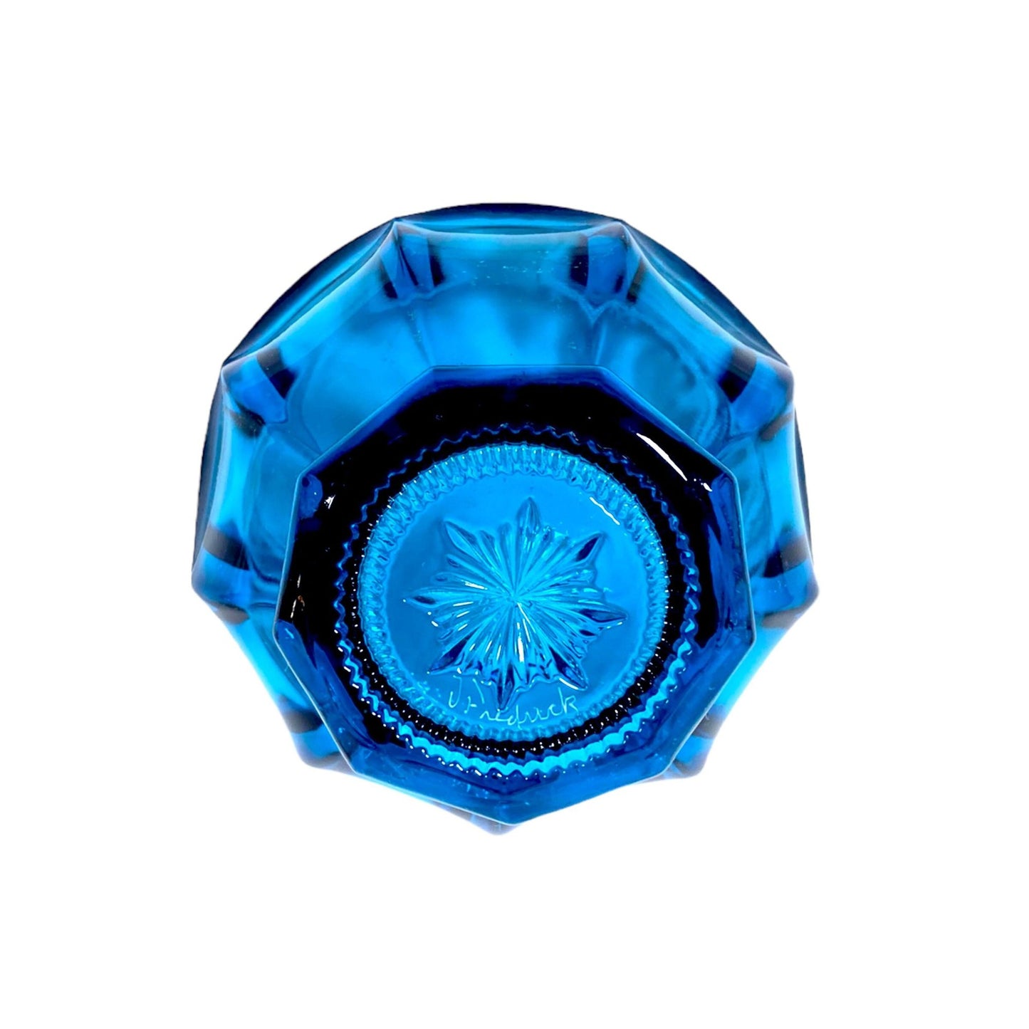 Vintage Fenton Blue Lidded Candy Dish with Hand Painted Floral Design & Signed J. Fredrick.