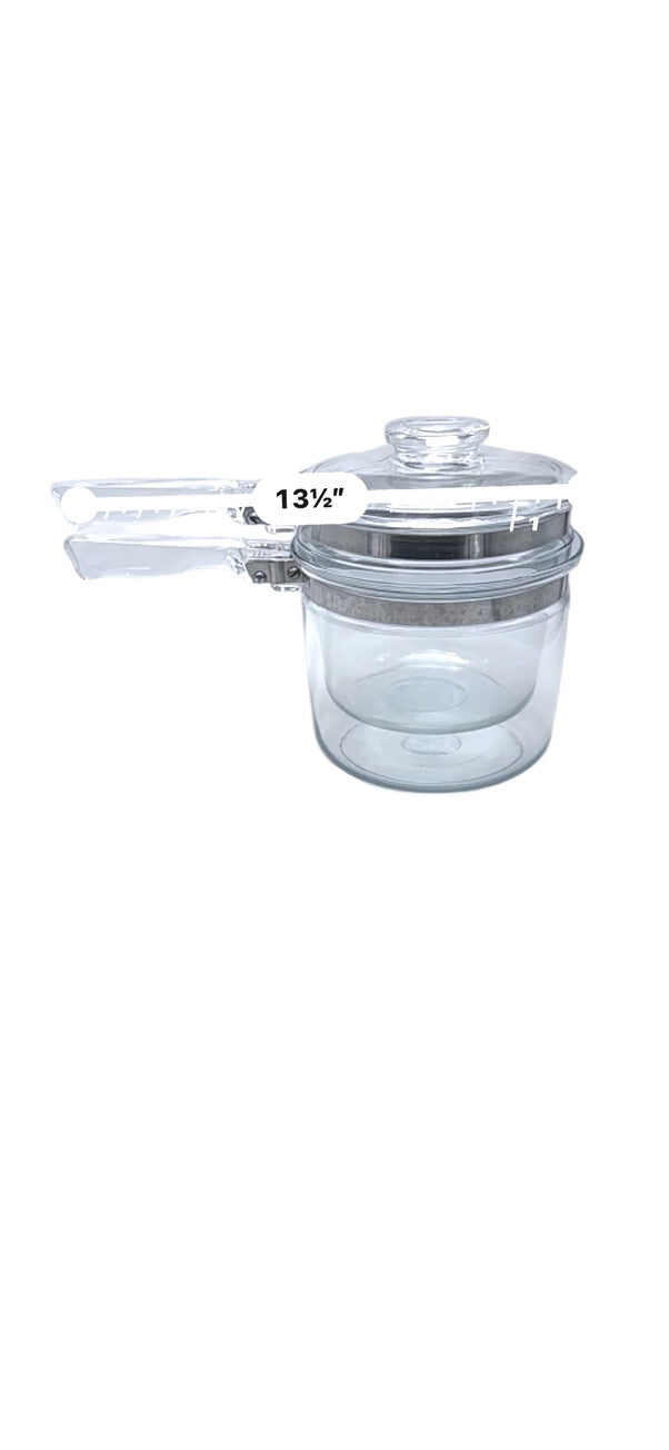 Vintage Pyrex Clear Glass Double Boiler Set With Lid Heat-Resistant Cookware