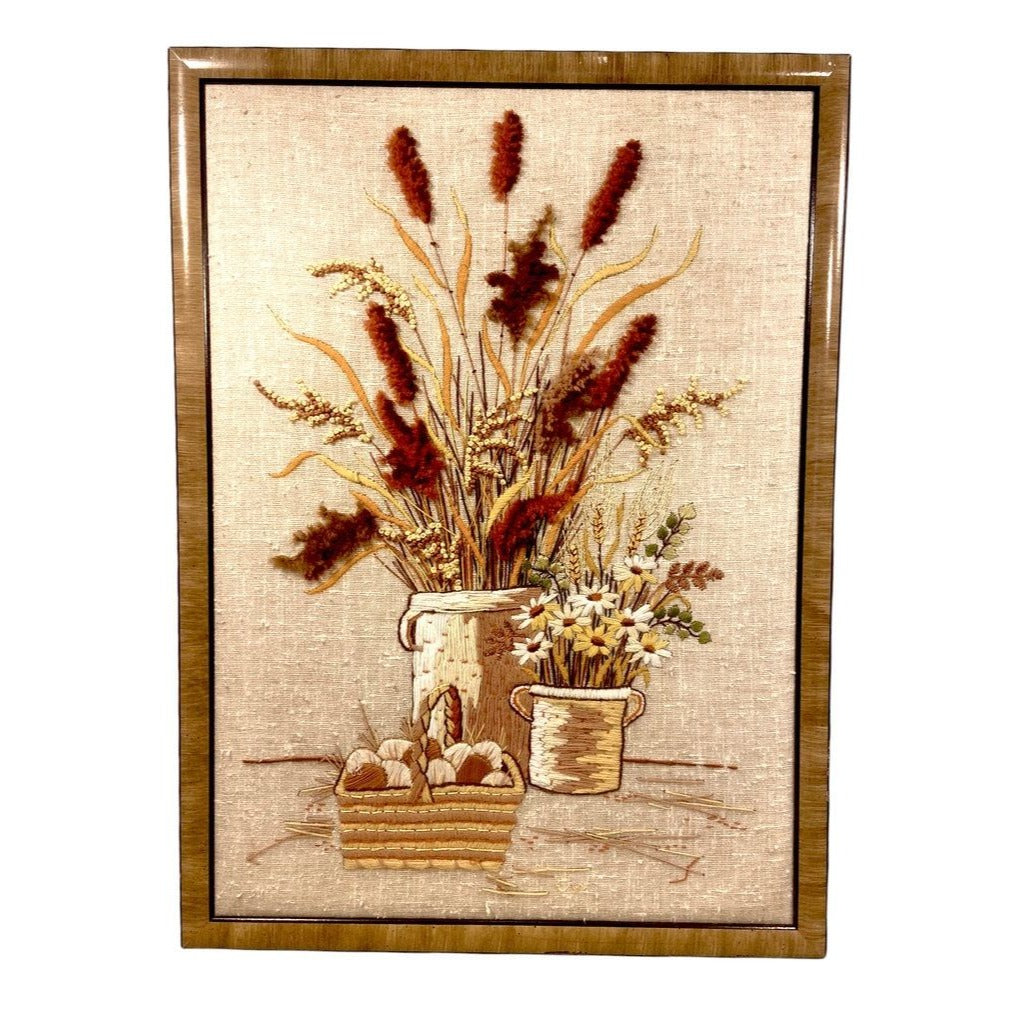 Vintage 3-D Needlepoint Beige Amber, Brown, and Orange