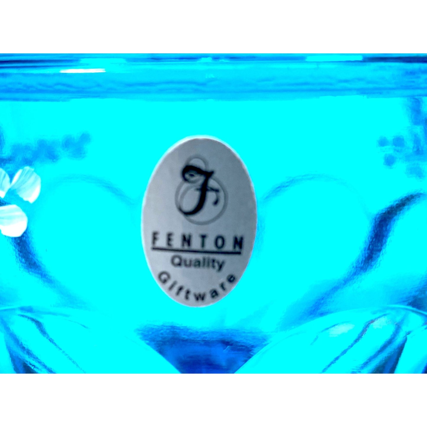 Vintage Fenton Blue Lidded Candy Dish with Hand Painted Floral Design & Signed J. Fredrick.