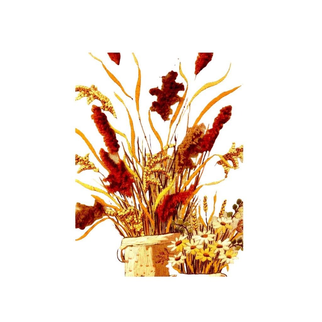 Vintage 3-D Needlepoint Beige Amber, Brown, and Orange