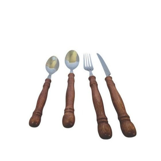 Vintage Old Homestead Black Pine Wood Handle Stainless Flatware - Set of 32 - New Old Stock