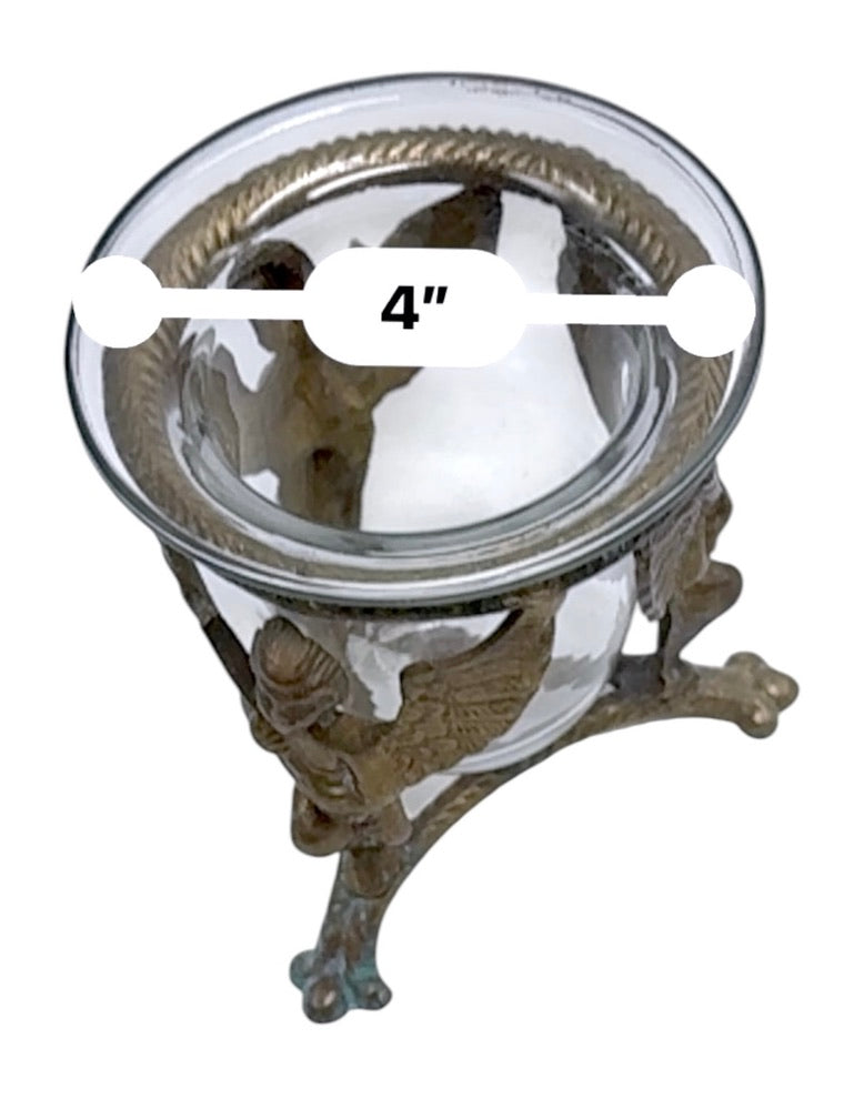 Vintage Brass Cherub Bowl Holder with Glass Insert