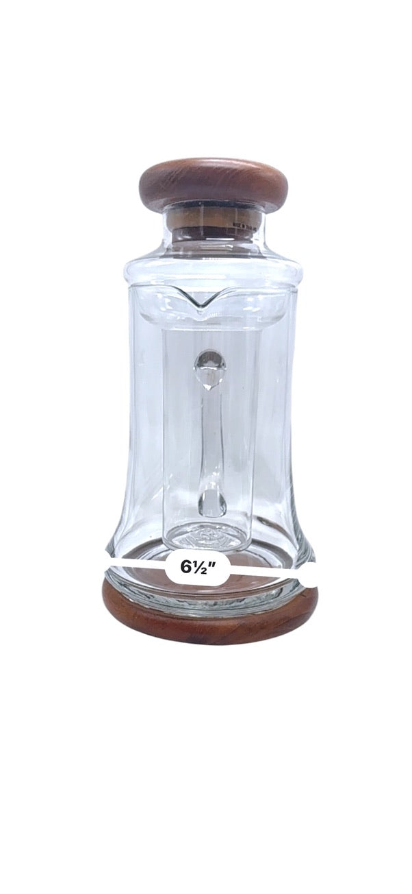 Wimsome Teakwood Glass Pitcher W/ Chiller/Lid/Base For Tea Or Beverages