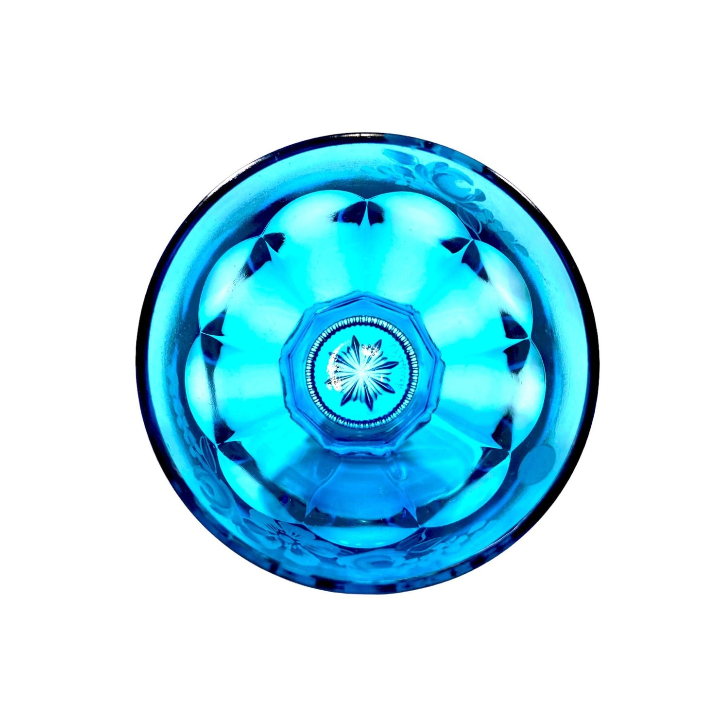 Vintage Fenton Blue Lidded Candy Dish with Hand Painted Floral Design & Signed J. Fredrick.
