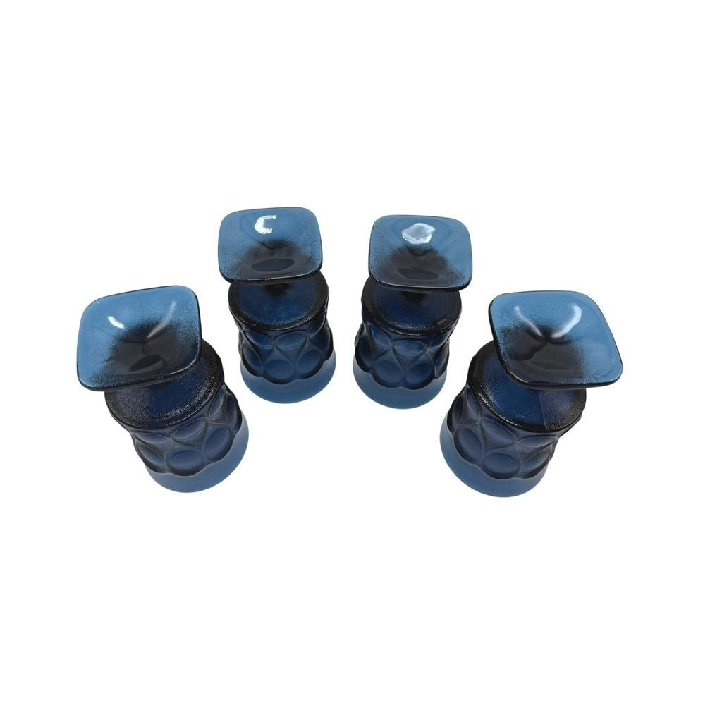 Vintage 1970s Noritake Spotlight-Blue Glass Goblets With Square Base Set Of 4