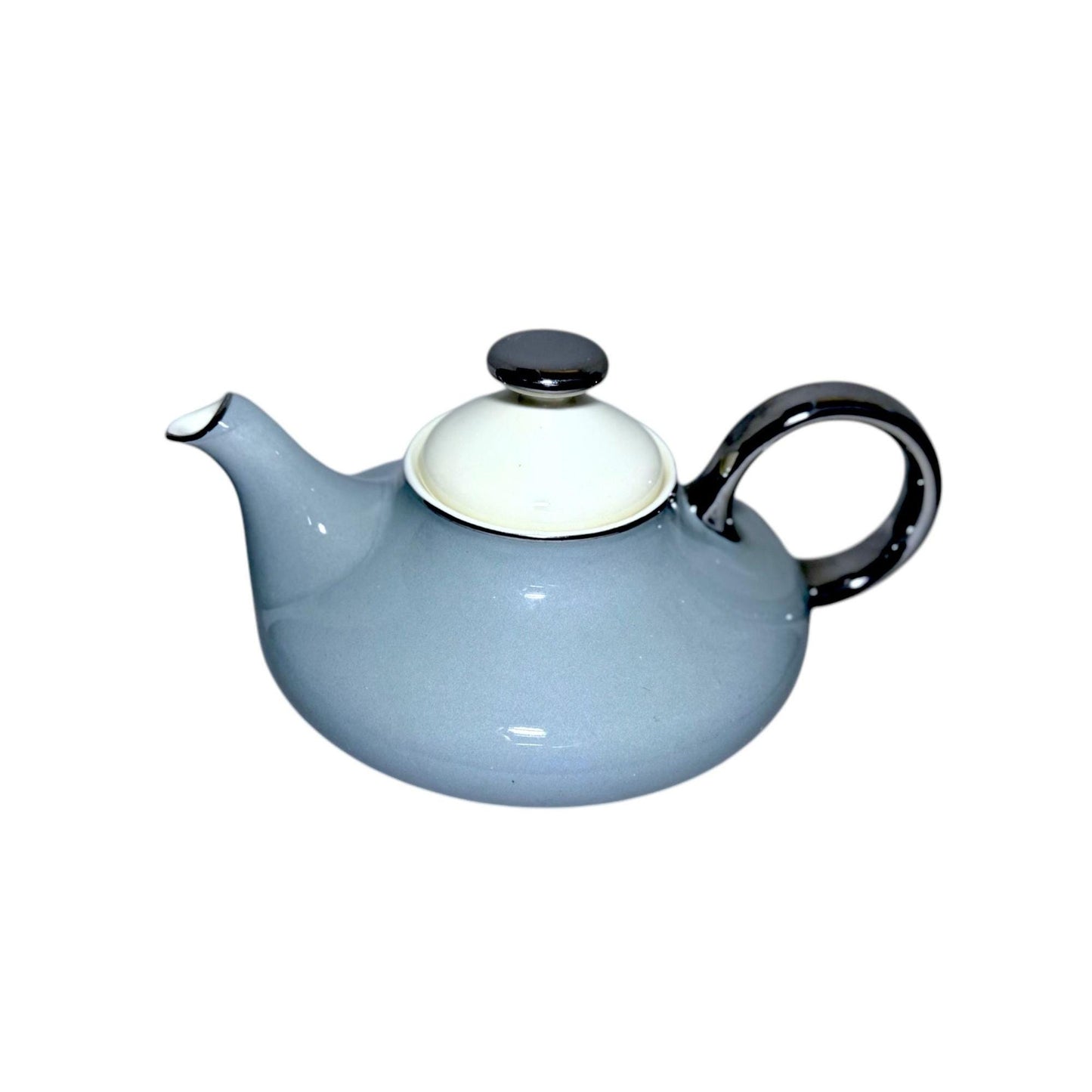 Vintage Harker Pottery Co Teapot 22 KT Platinum Trim Blue & White Ceramic