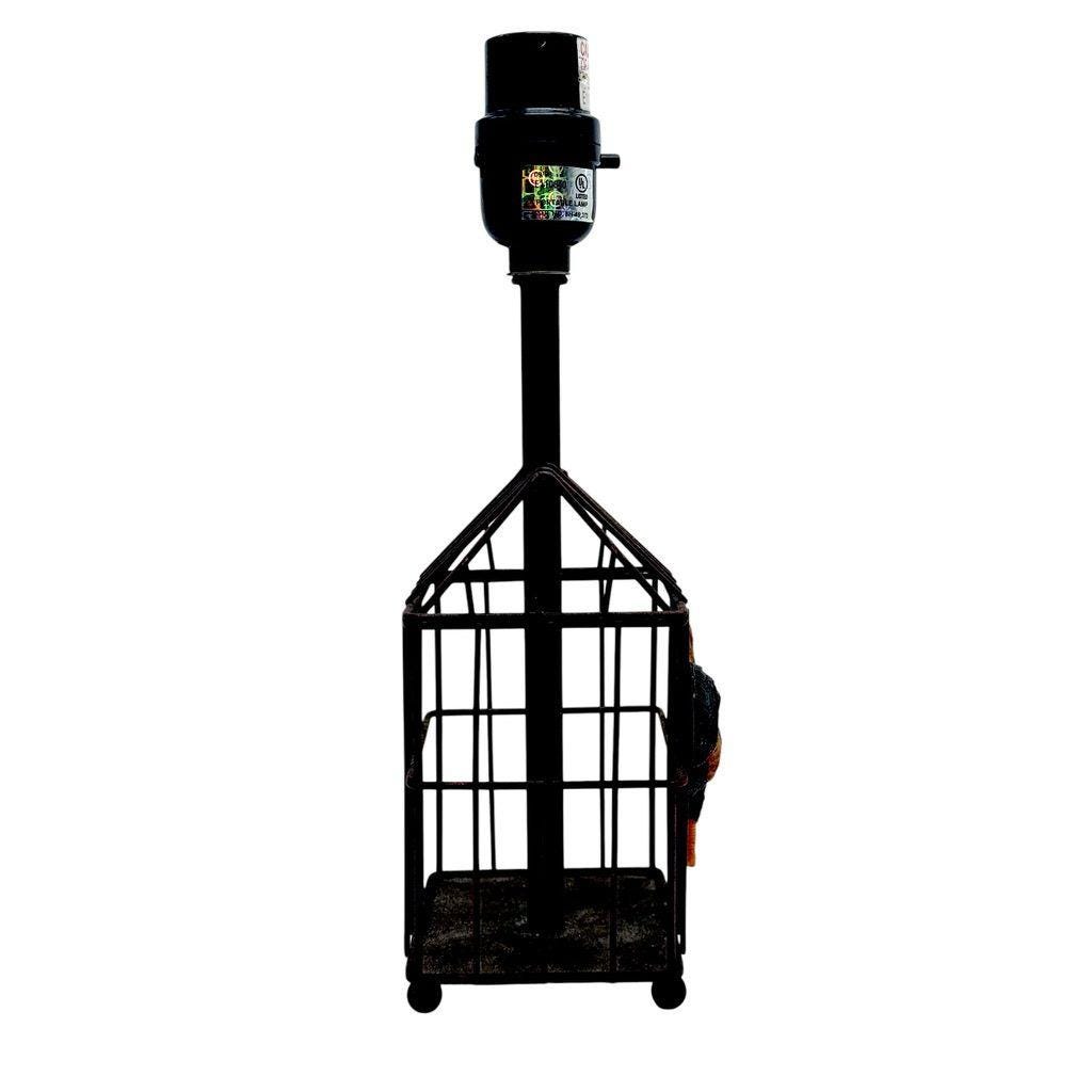 Rustic Rooster Cage Table Lamp Base With Metal Wire Design & Vibrant Farmhouse Charm