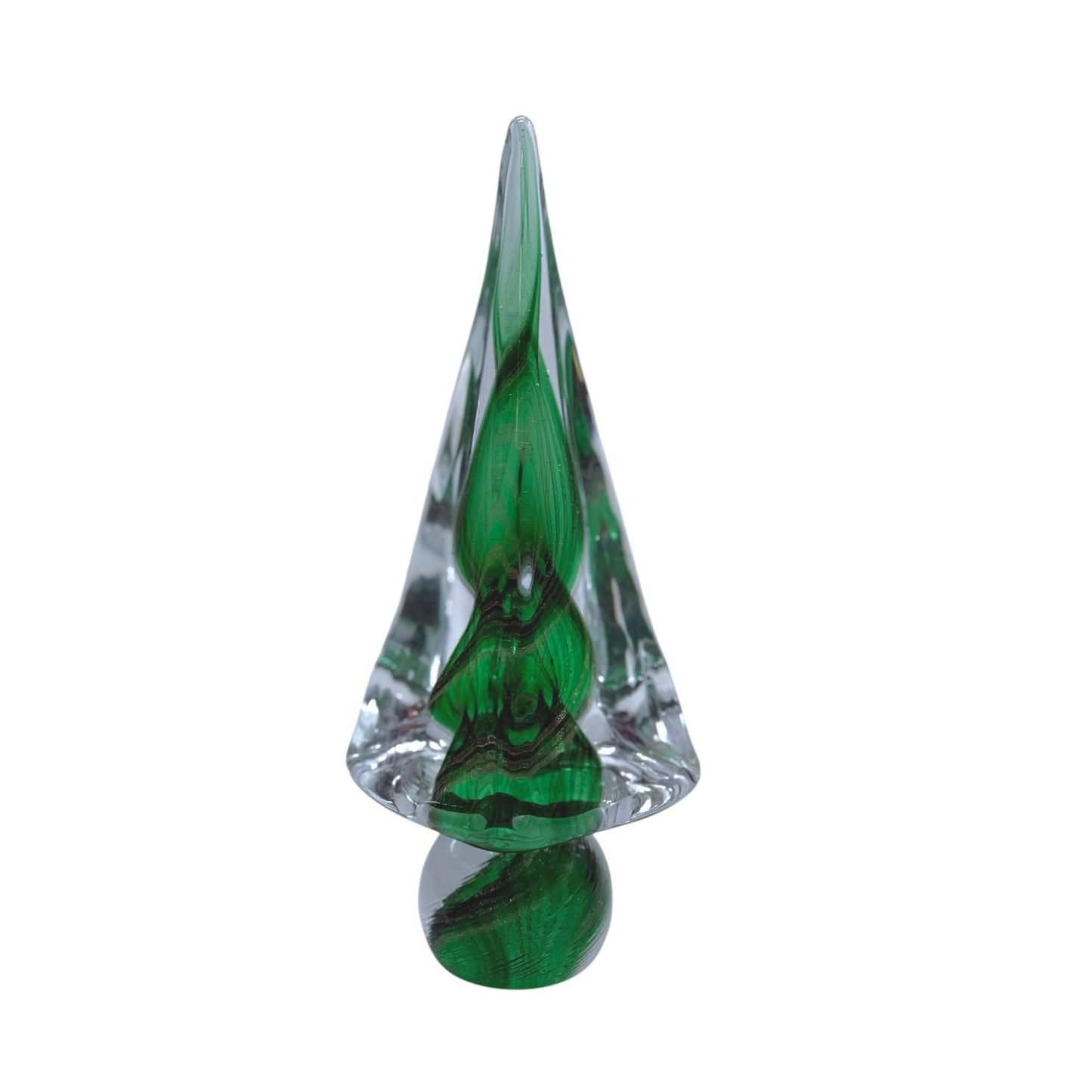 Murano Handcrafted Clear/Green/Gold Glass Christmas Tree Art Glass Sculpture