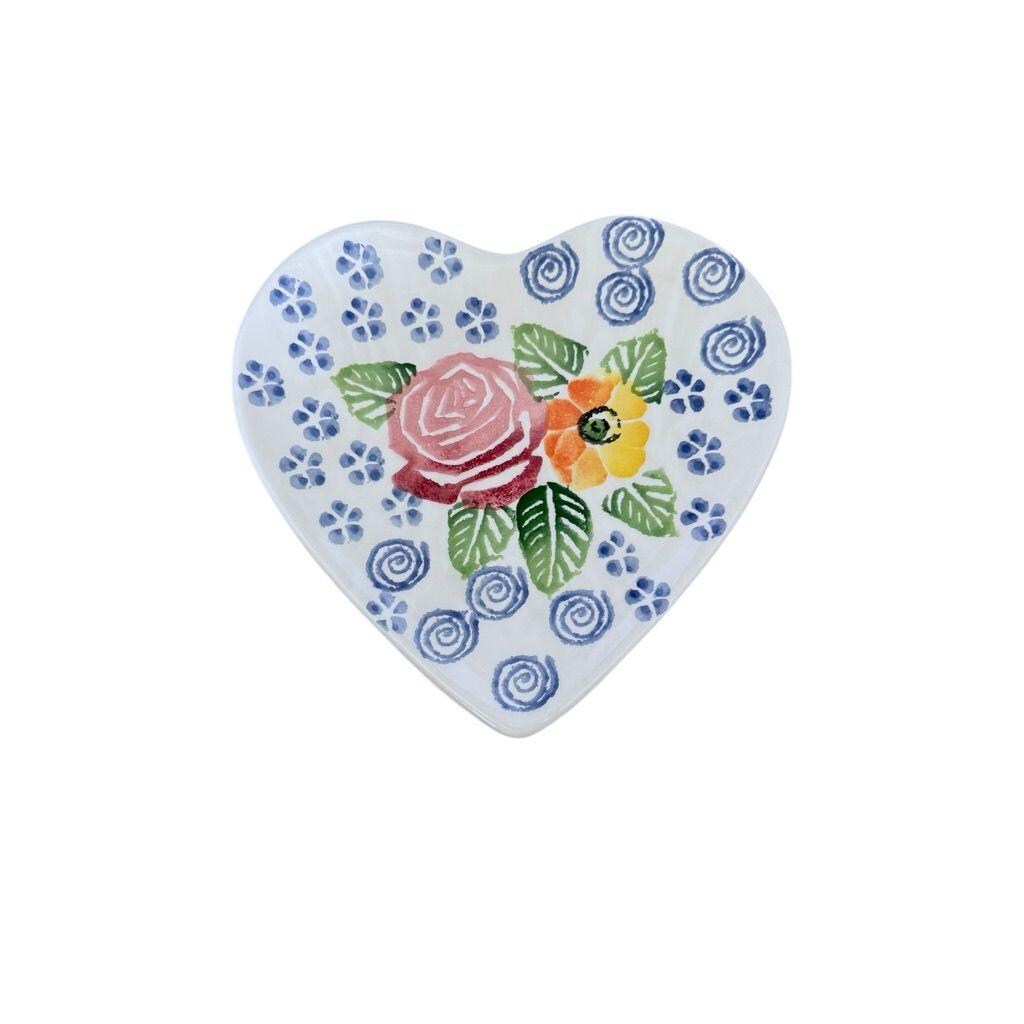 Ancora Italian Heart-Shaped Ceramic Plates W/ Hand-Painted Floral - Set Of 2