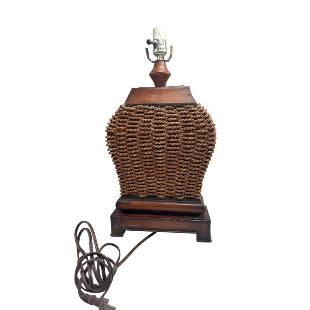 Vintage Brown Woven Rattan Rope Metal Table Lamp