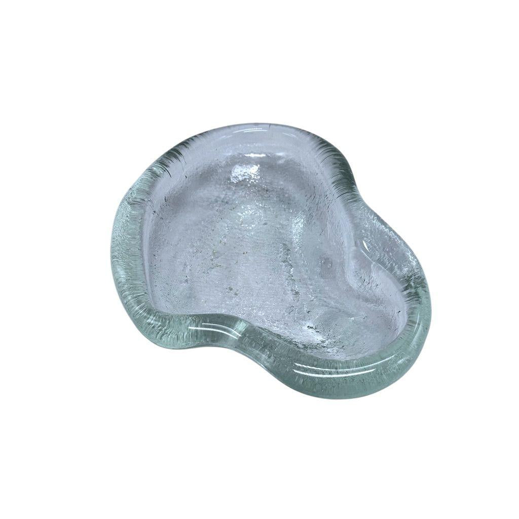Vintage Blenko Hand Blown Clear Textured Free Form Organic Shaped Glass Dish