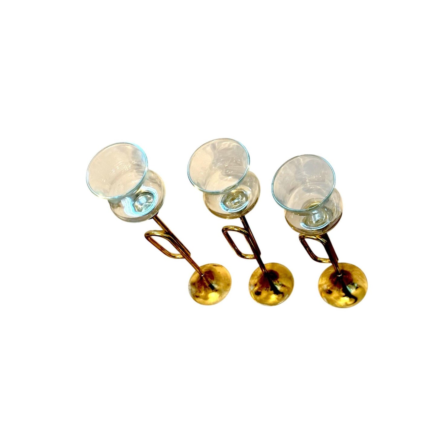 Vintage Brass & Glass Horn Candle Holders Set Of 3