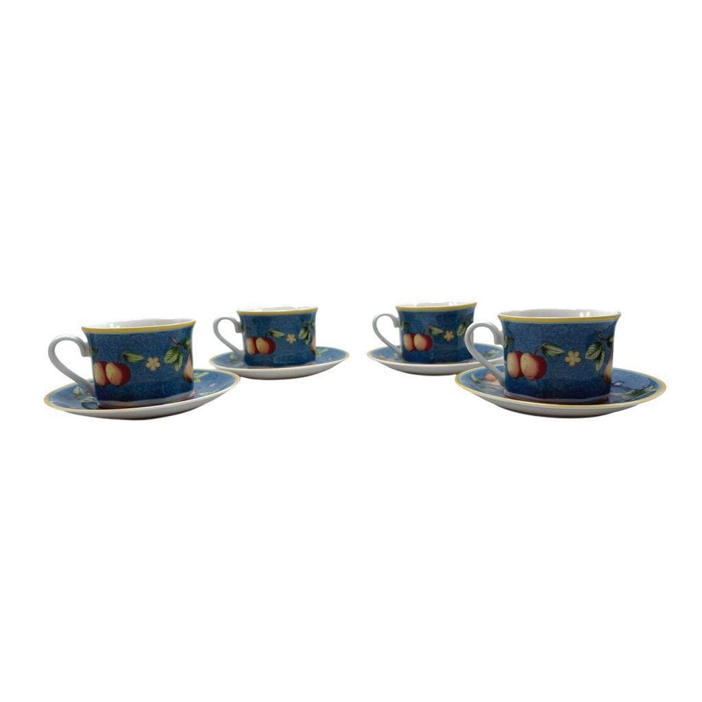 Villeroy & Boch Citta Campagna Biella Blue Fruit Pattern Tea Cup/Saucer Set Of 4