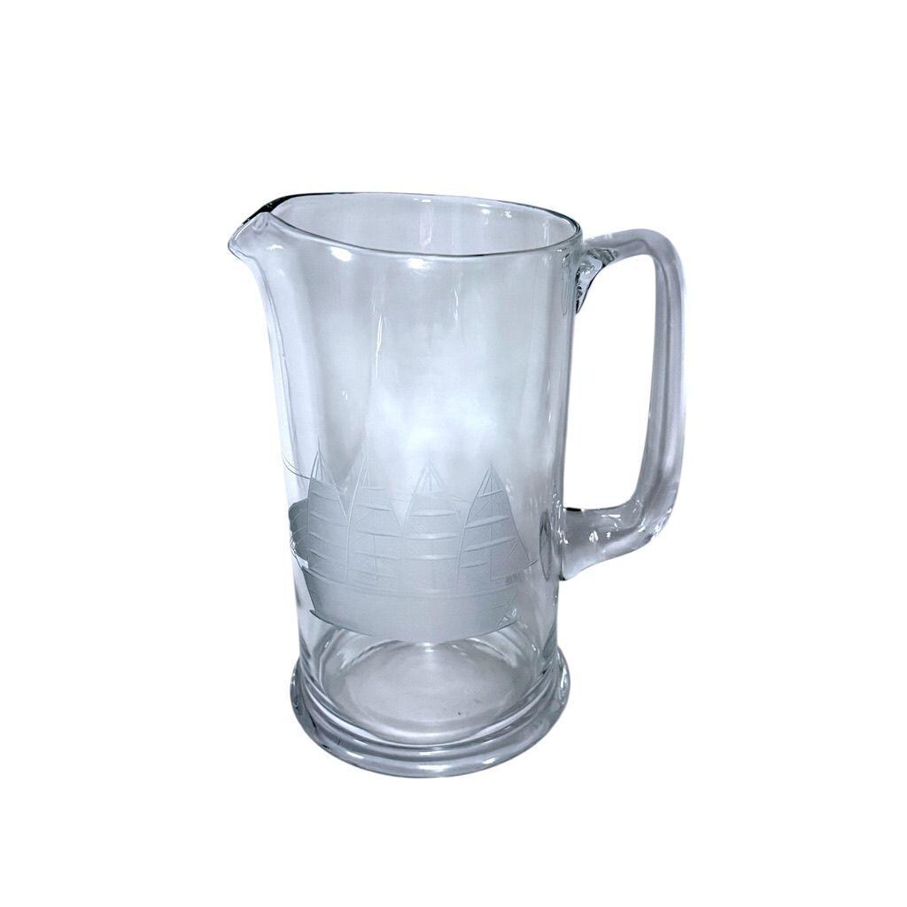 Toscany Clear Glass Pitcher With Etched Clipper Ship Design