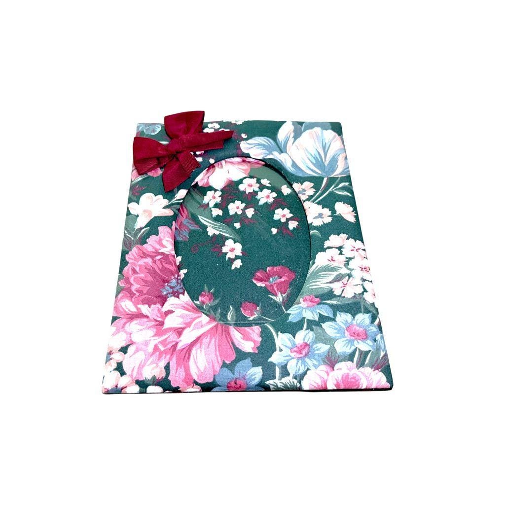 Croscill Fabric Photo Frame Granada Green Floral Print 10" x 8" With Decorative Bow Oval Display