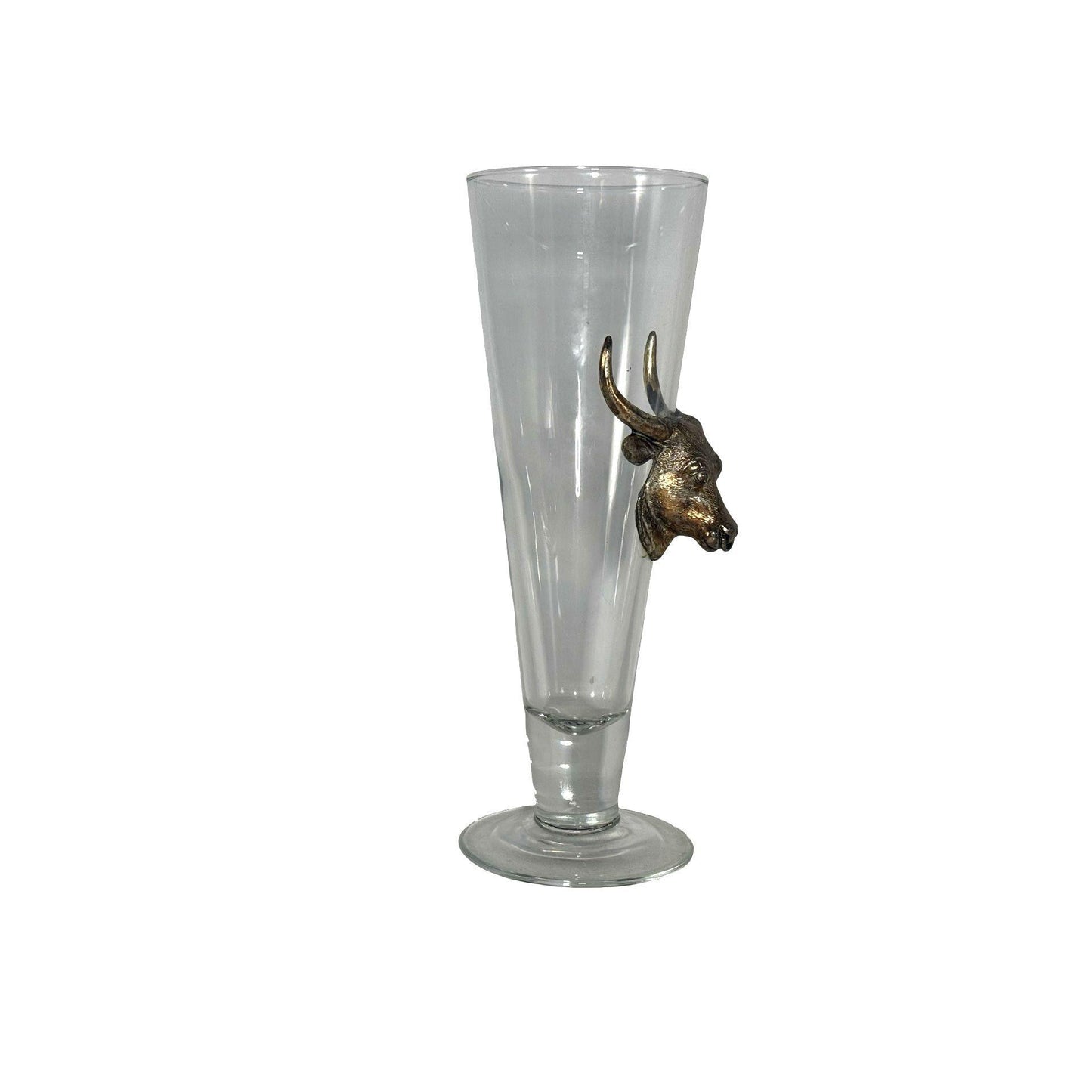 Arthur Court Pilsner Glass With Bull Head Accent Hand Wash 10" Tall
