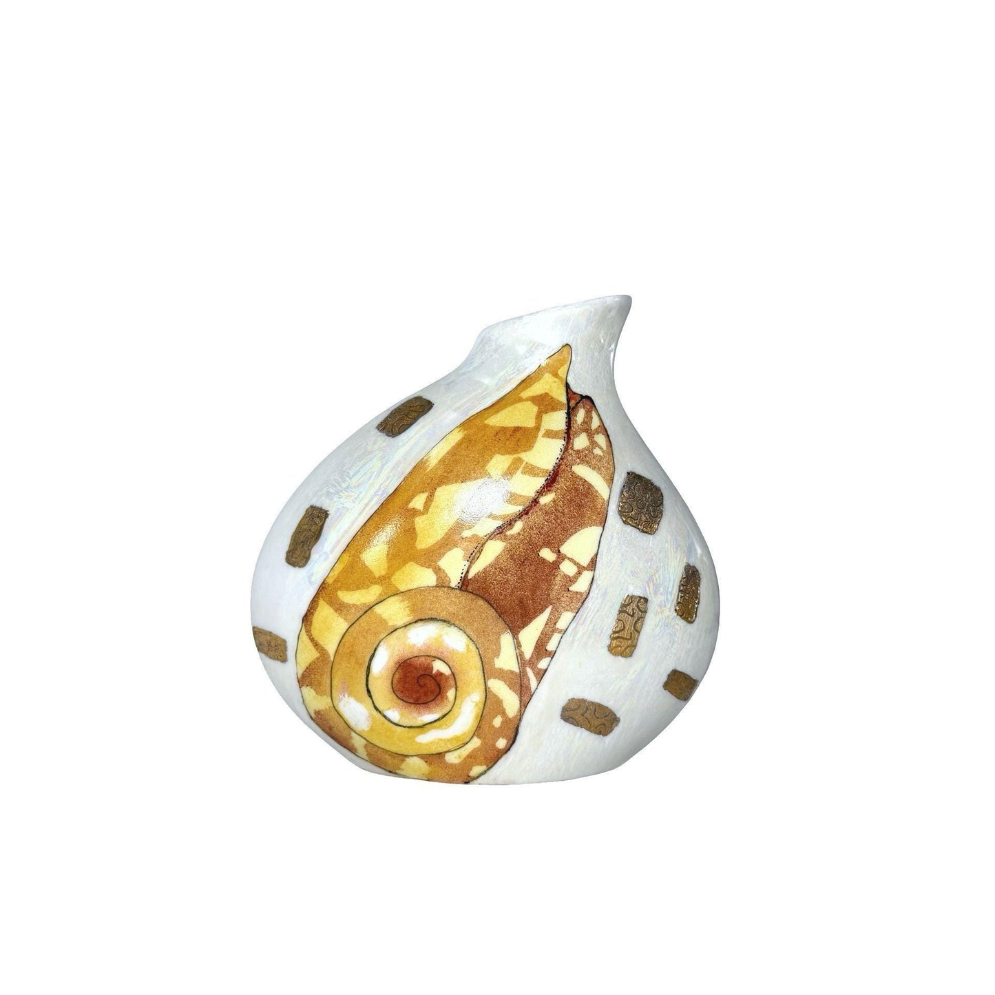 Limoges France Iridescent Porcelain Bud Vase Hand-Painted Seashell Design W Gold