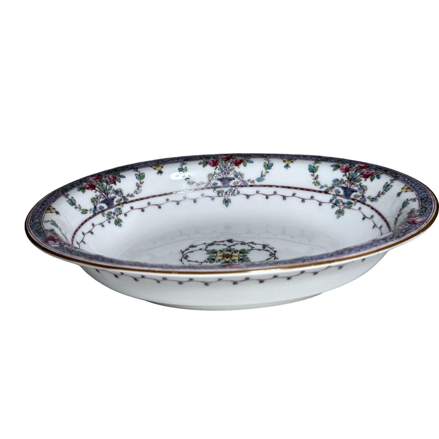 Royal Worcester Floral Oval Serving Vegetable Bowl Purple/White Made In England