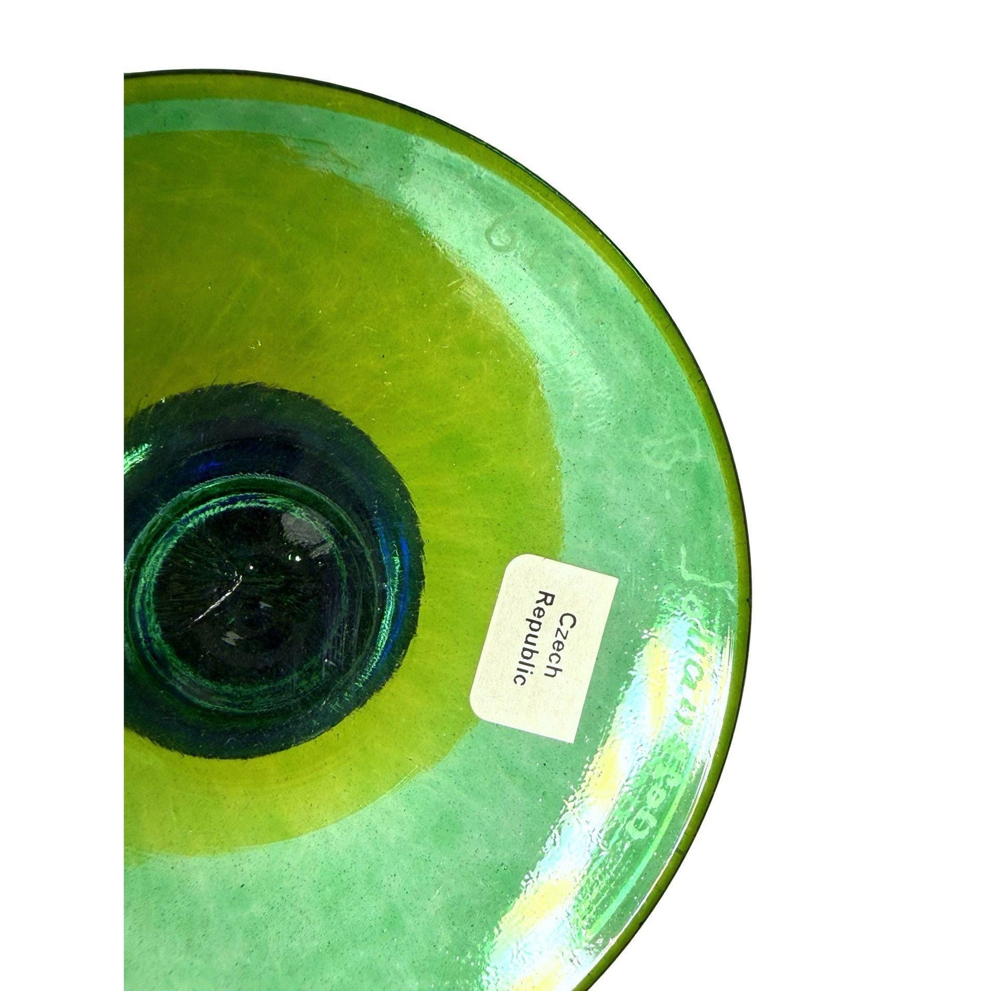 Harlequin Berit Johansson Gense Glass Bowl/Compote Yellow Green Red Blue Signed