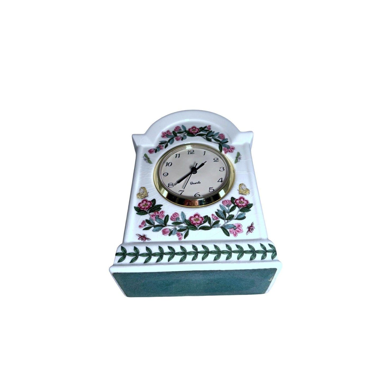 Portmeirion Botanic Garden porcelain Mantel Clock White Pink/Green Floral