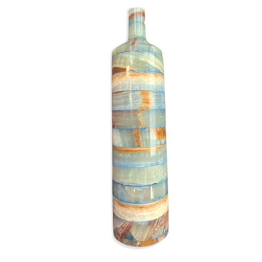 Contemporary onyx vase in stacked multi-colored stone