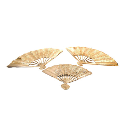 Vintage Brass Fans with Embossed Phoenix Wall Decor - set of 3