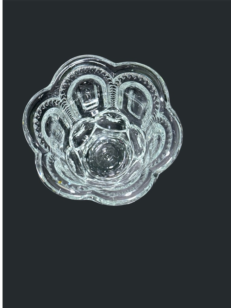 Vintage L.E. Smith Moon and Star clear glass vase top view