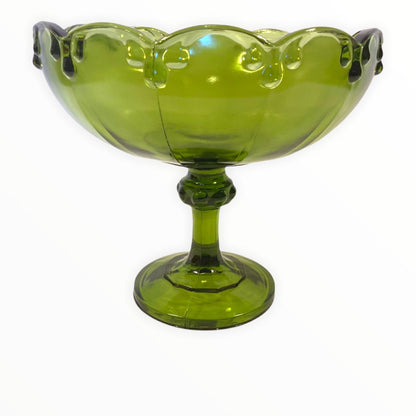 Vintage Green Indiana Teardrop Glass Compote Dish