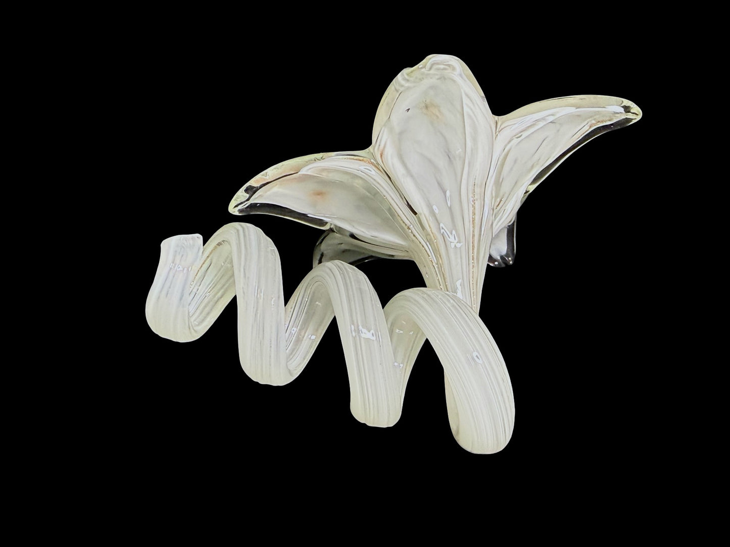 White and clear blown glass flower figurine front view