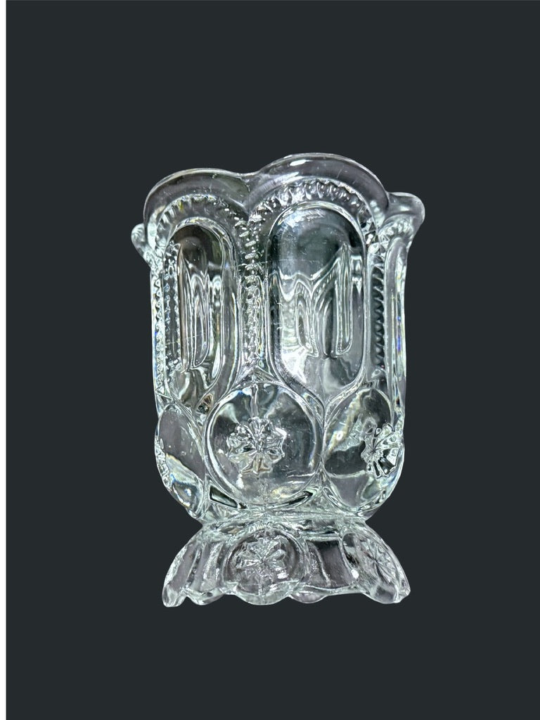 Vintage L.E. Smith Moon and Star clear glass vase front view