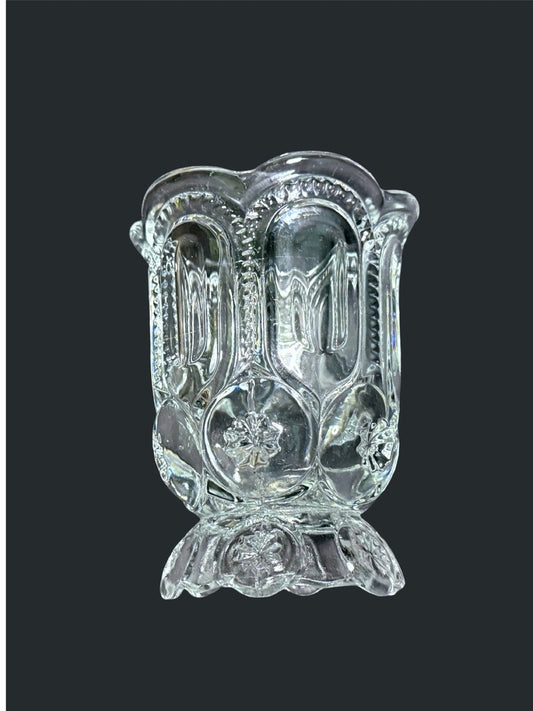 Vintage L.E. Smith Moon and Star clear glass vase front view