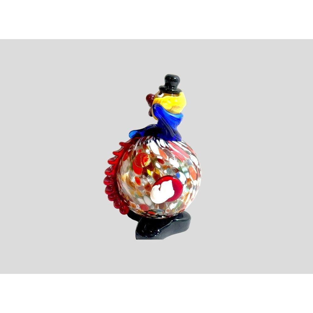 1970's Murano Italian Blown Glass Round Belly Colorful Clown, Murano Sticker Attached