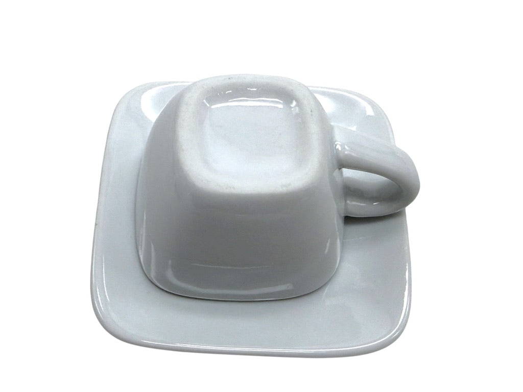 Crate & Barrel Square White Porcelain Coffee Cup & Saucer Set - Set Of 4