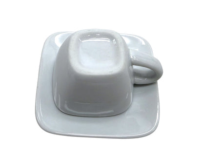 Crate & Barrel Square White Porcelain Coffee Cup & Saucer Set - Set Of 4
