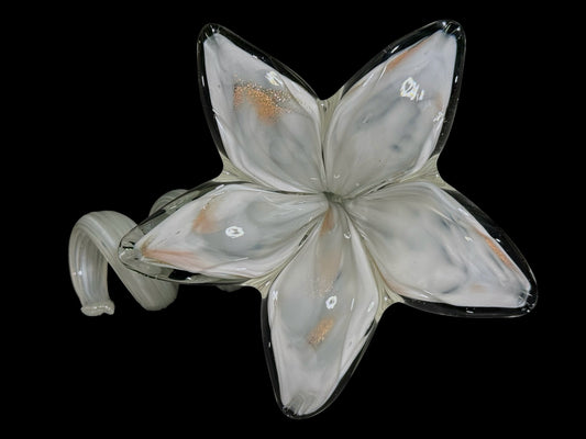 White and clear blown glass flower figurine upright side view