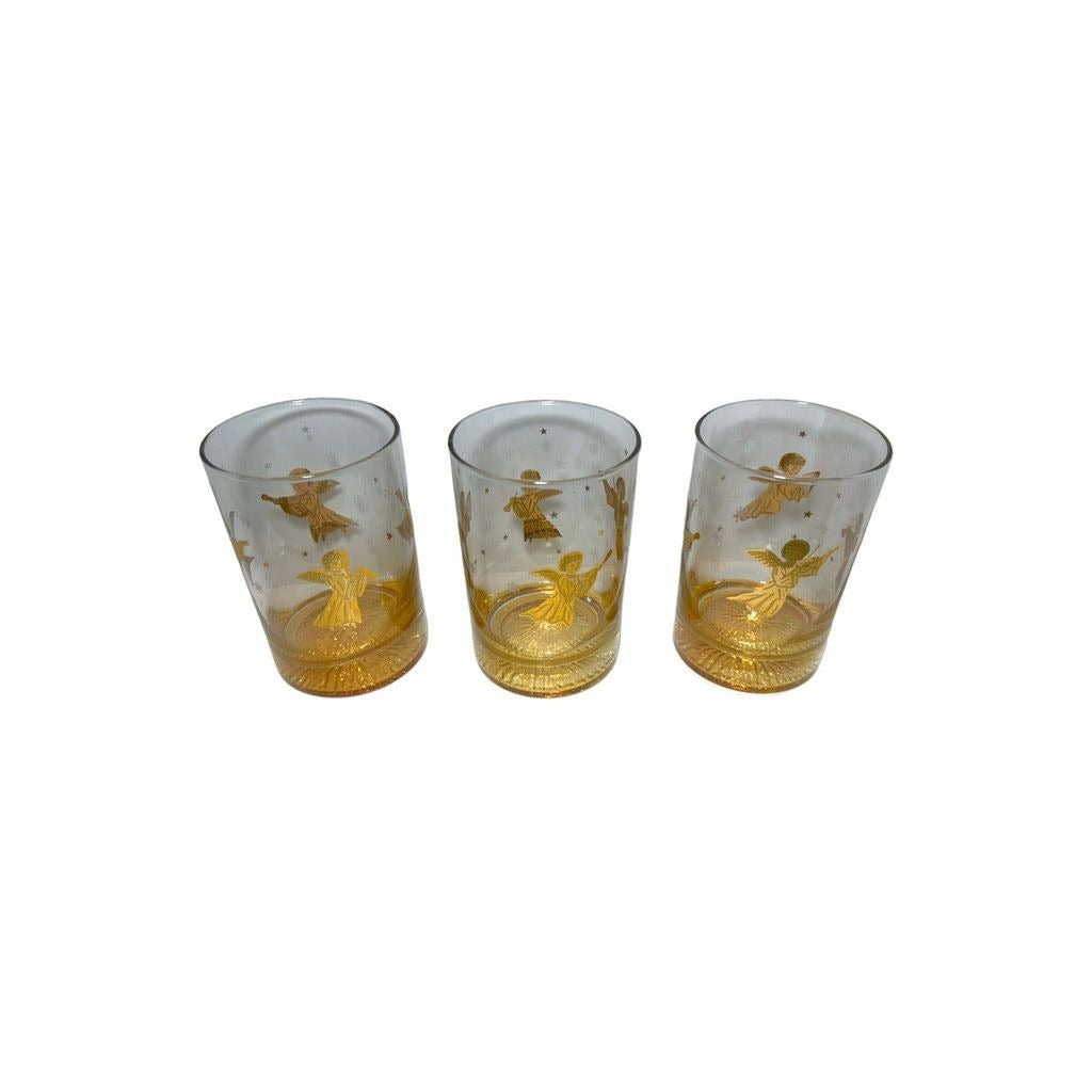 Vintage Culver 22k Gold Angel Low Ball Glasses-Set of 3