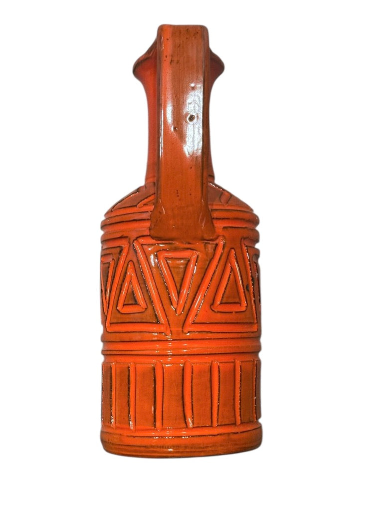Bitossi Orange Mid-Century Modern Sgraffito Geometric Relief Ceramic Jug