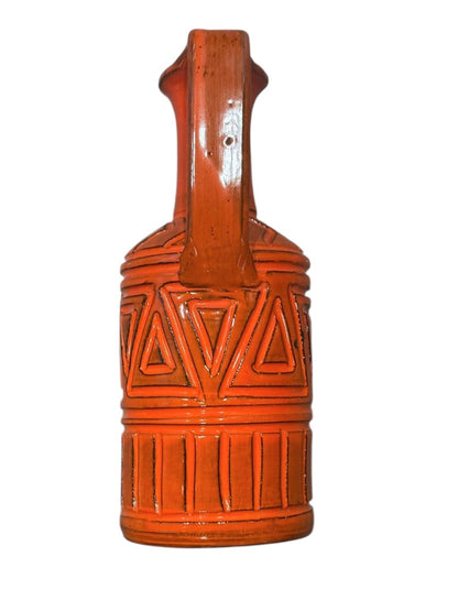 Bitossi Orange Mid-Century Modern Sgraffito Geometric Relief Ceramic Jug