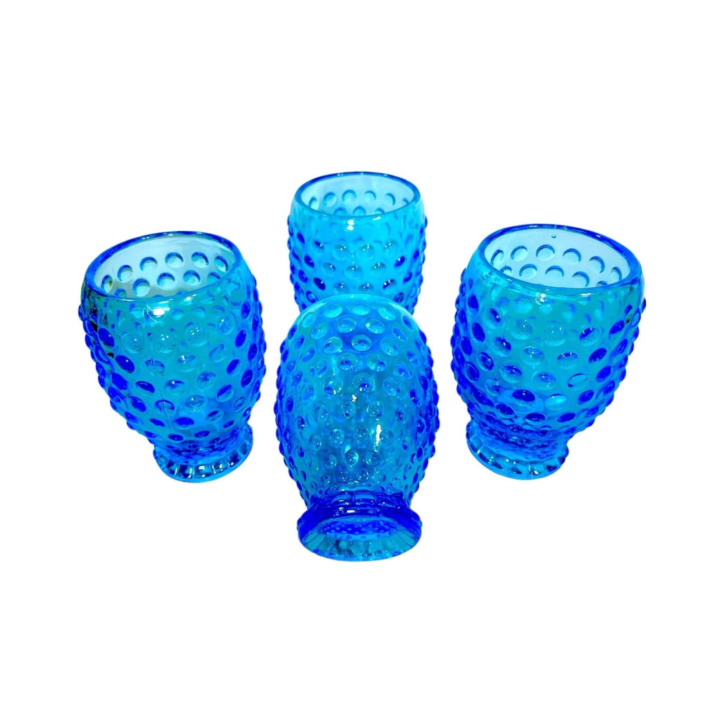 Vintage Indiana Glass Company Tiara Cerulean Hobnail Barrel Shaped Footed Tumbler/Drinking Glasses - Set of 4