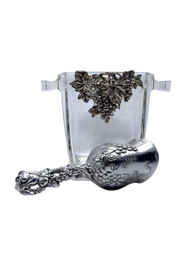Arthur Court Grape Design Glass Ice Bucket W/ Matching Scoop