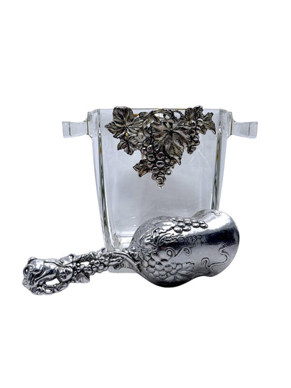 Arthur Court Grape Design Glass Ice Bucket W/ Matching Scoop