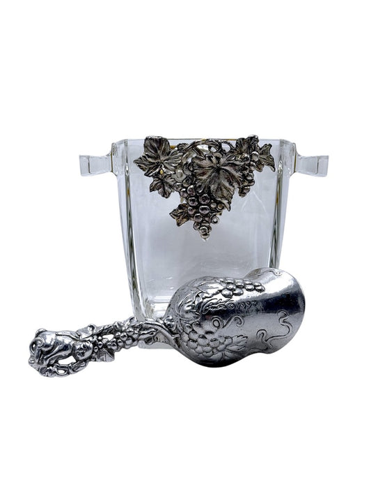 Arthur Court Grape Design Glass Ice Bucket W/ Matching Scoop