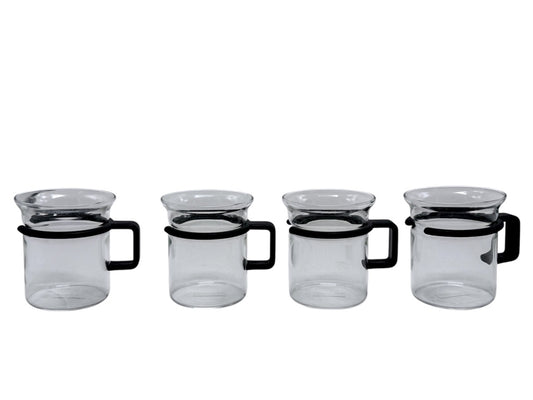 Bodum Captain Picard Glass Tea Cup Set Of 4 With Black Handles -Modern Design