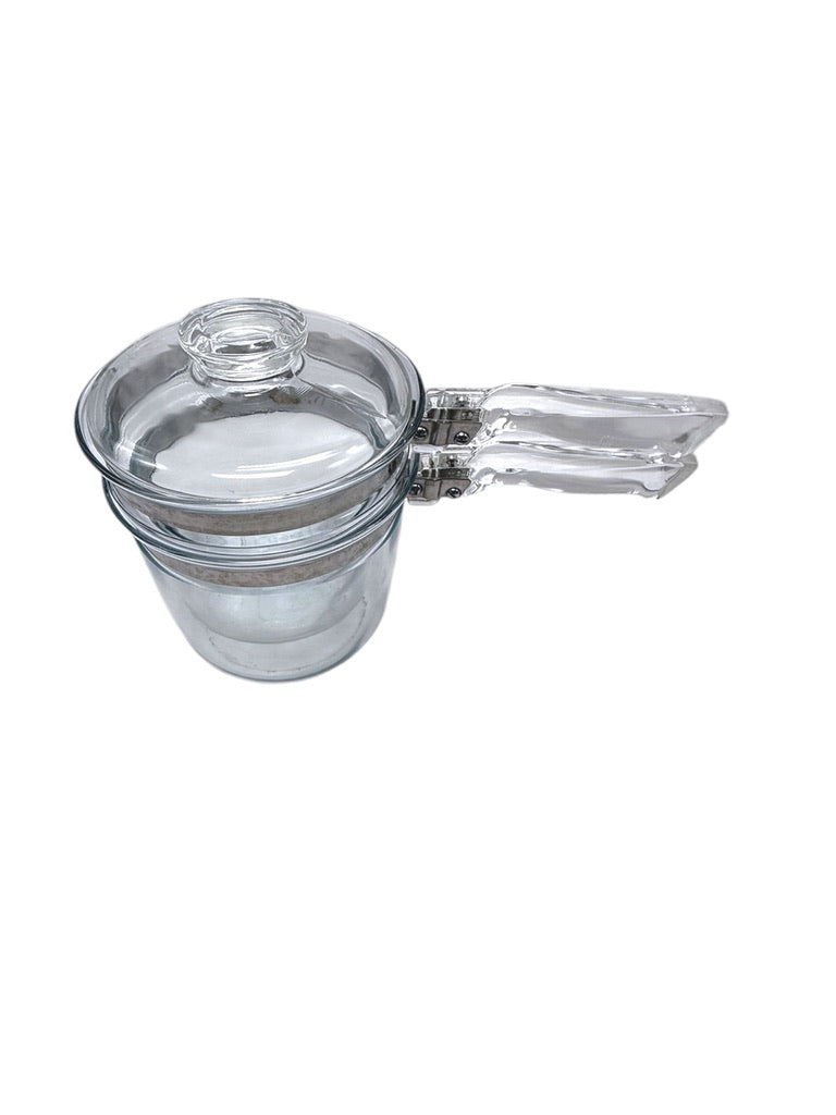 Vintage Pyrex Clear Glass Double Boiler Set With Lid Heat-Resistant Cookware