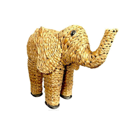 Vintage Woven Wicker Wood Elephant Decor