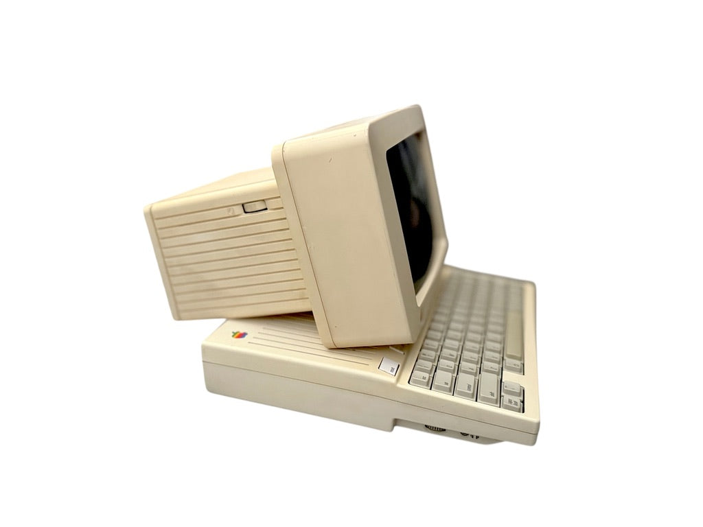Vintage 1980s Apple IIc Computer & Monitor With Attached Floppy Drive "As Is"