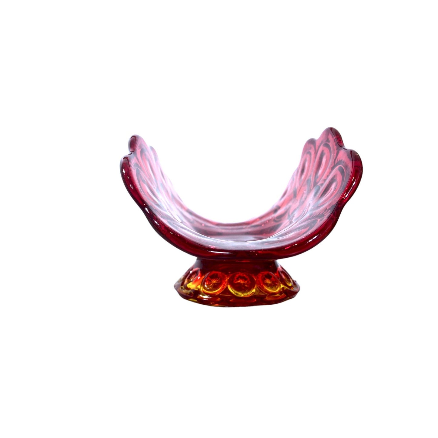 LE Smith Moon & Stars Red Amberina Glass Pedestal Banana Fruit Bowl